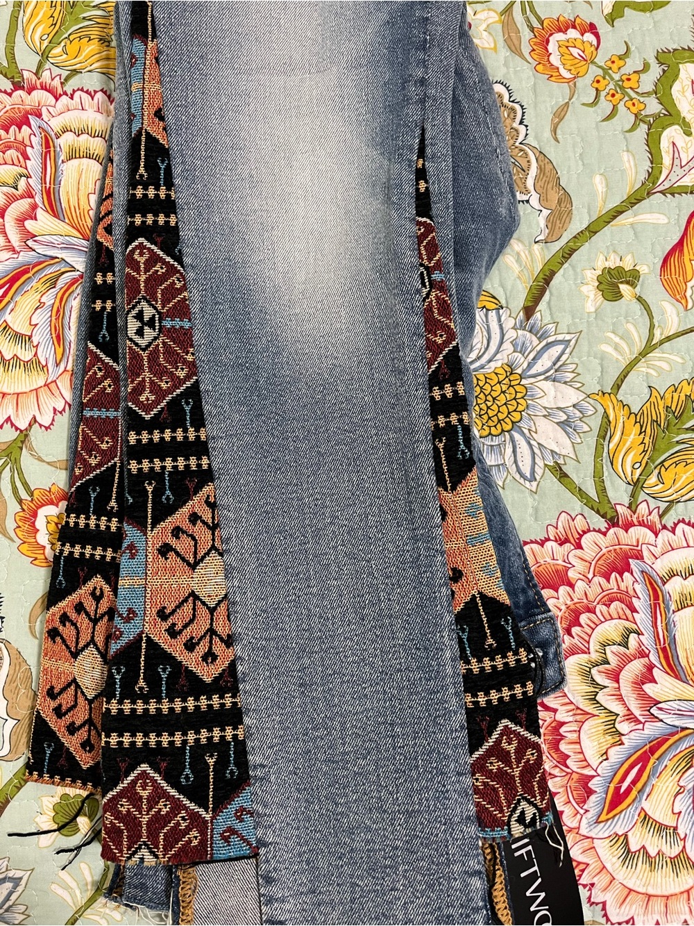 DRIFTWOOD Washed Blue Crop Jeans with Patterned Side Panels